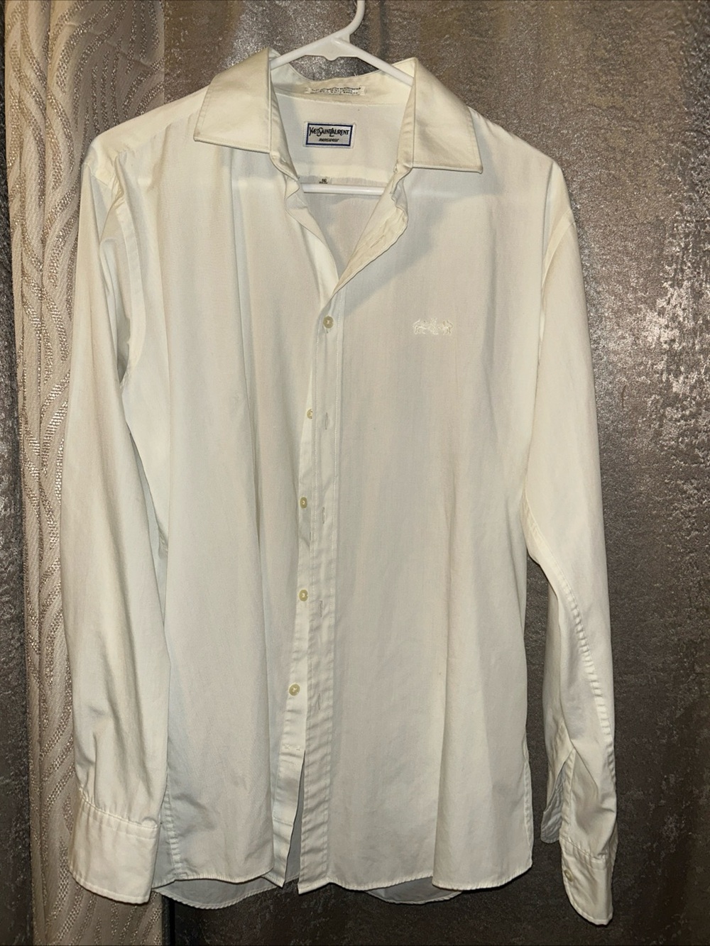 Vintage Yves saint laurent Men's white Button Up (40\41) Quiet Luxury Logo Prep